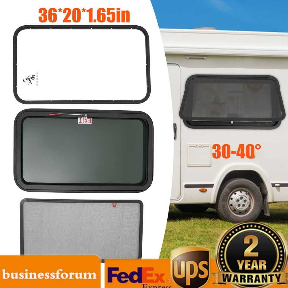 36" x 20" RV Exit Window with Trim Ring & Screen for Campers and Trailers