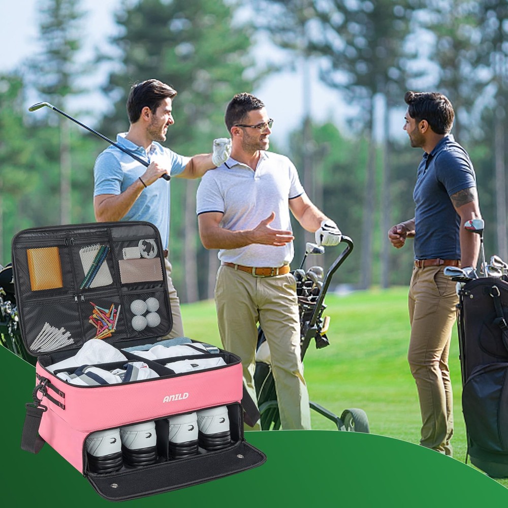 ANILD Golf Trunk Organizer, 2 Layer Golf Storage Case with Separate Ventilated C