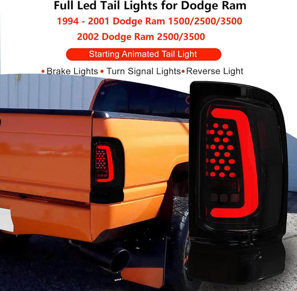 Sequential Full Led Tail Lights for Dodge 1994-2001 Ram 1500, 1994-2002 Ram 2500