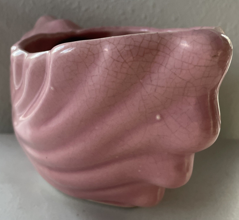 Vintage Pink Ceramic Cornucopia Shell Planter Dish 8" Long