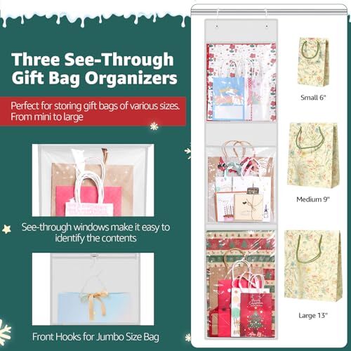 Wrapping Paper Organizer Storage, Double-Sided Hanging Gift Wrap Roll Holder