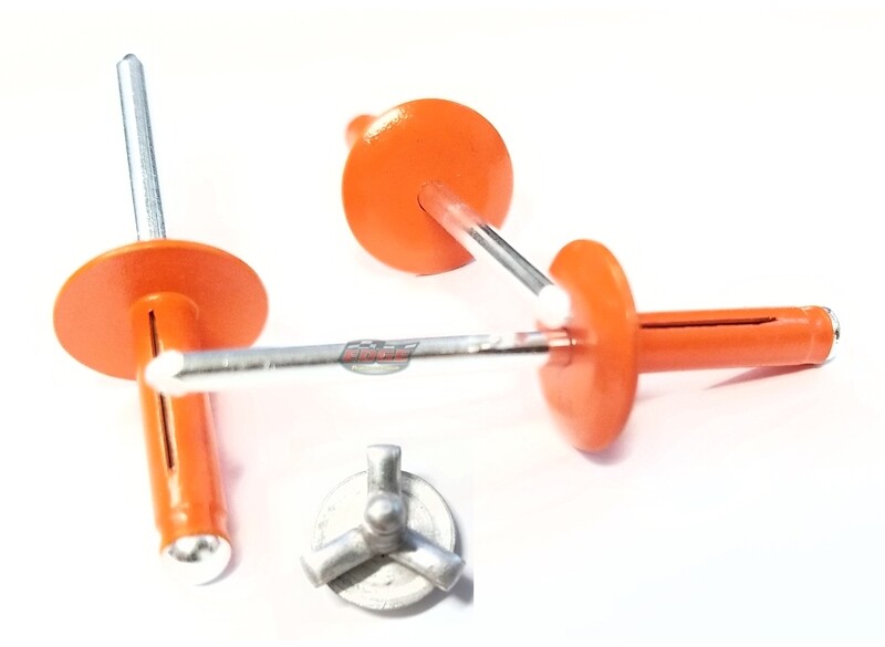 Orange 3/16" Large Head Tri-Fold Exploding Aluminum Mandrel Pop Rivets 50 pack