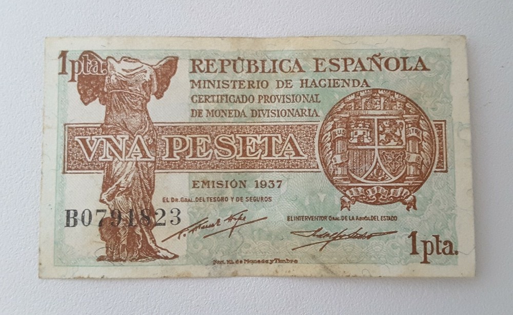 ORIGINAL SPANISH REPUBLICAN 1 PESETA NOTE 1937 'RED NOTE'