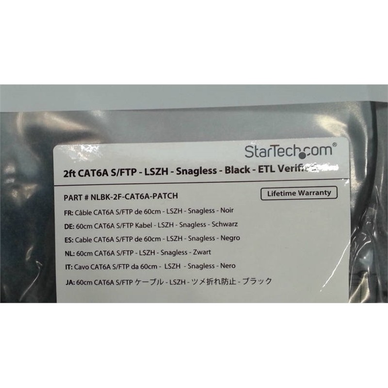 StarTech NLBK-2F-CAT6A-PATCH CAT6A S/FTP Network Ethernet Cable 2ft Lot Of 10