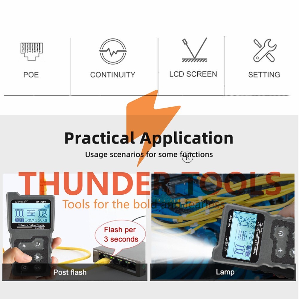 Thunder Tools Multi-functional LCD Network Cable Tester Wire Tracker PoE