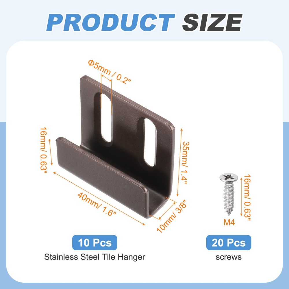 10 Pcs Adjustable Tile Hooks, Black Bronze, Width 10mm (3/8")
