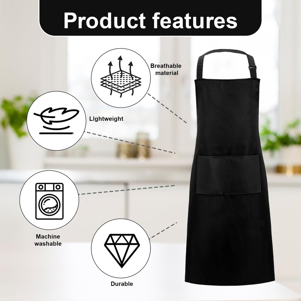 12Pcs Bib Aprons BulkAdjustable Black Apron with 2 PocketWaterproof Kitchen A...