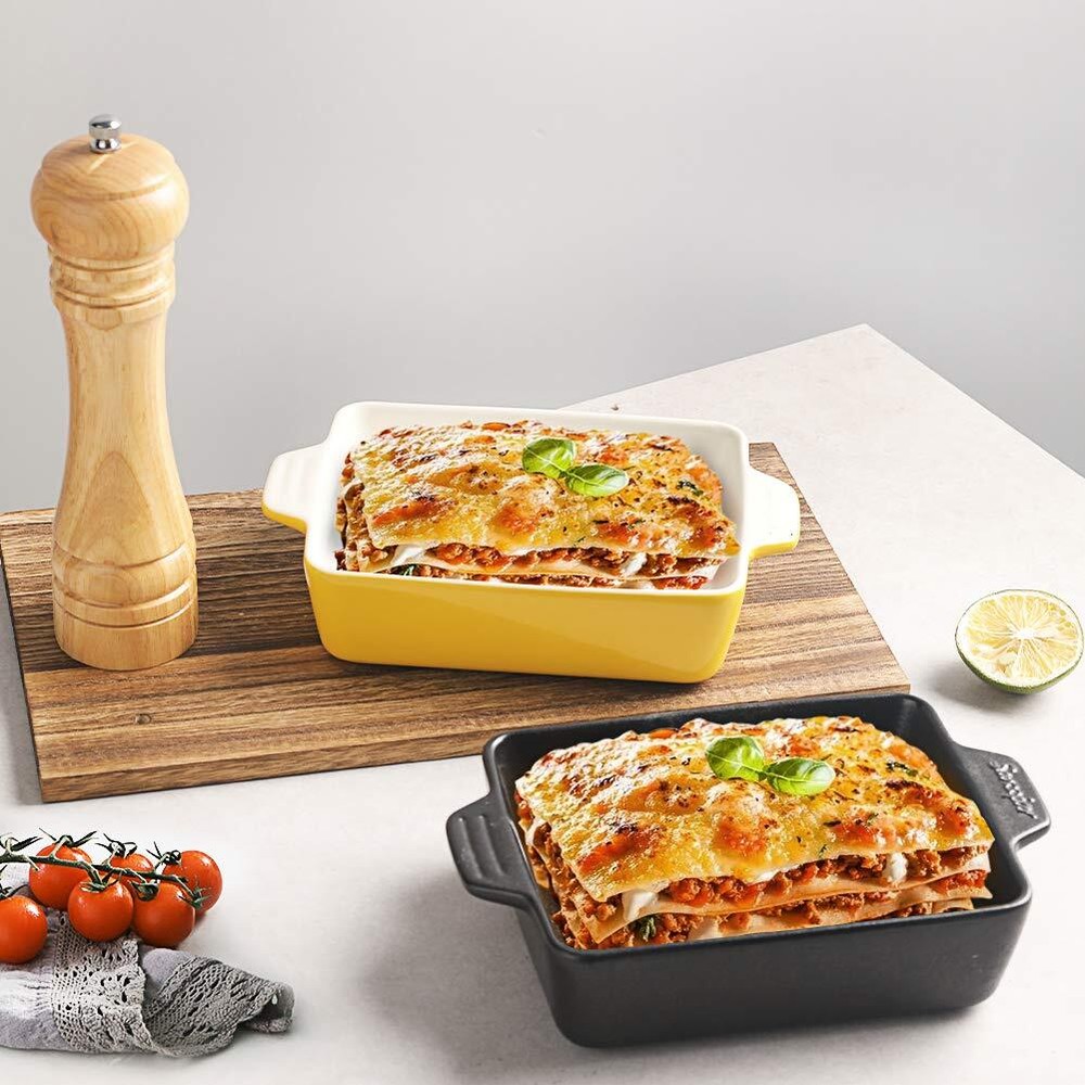 Small Rectangular Ceramic Baking Dish 22OZ Double Handles Black 6.5x4.9
