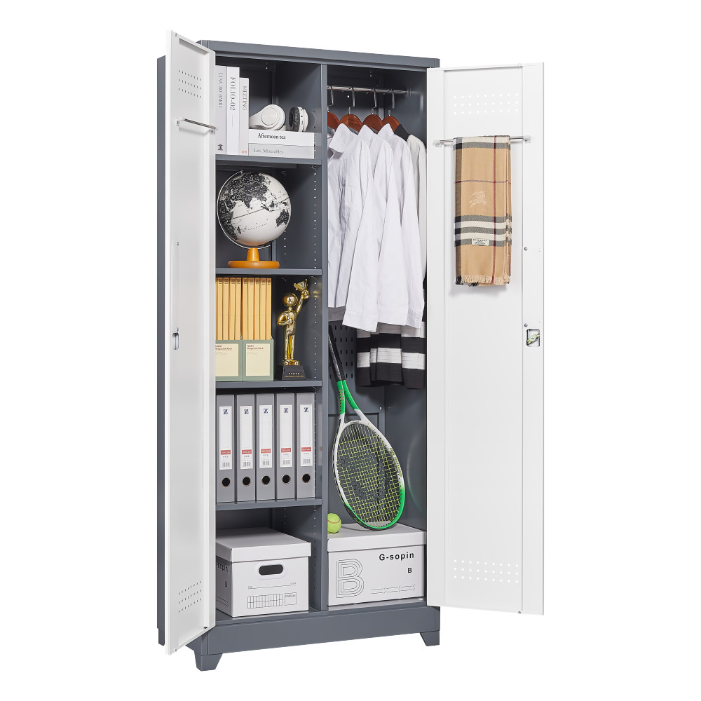 72" Metal Locker Cabinet - Locking Doors - Adjustable Shelves - Utility Storage
