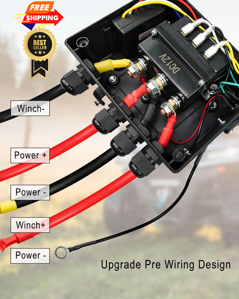 Pre-Wired Winch Control Box Kit, 500A Relay+Box+Receiver+Controller+Cables