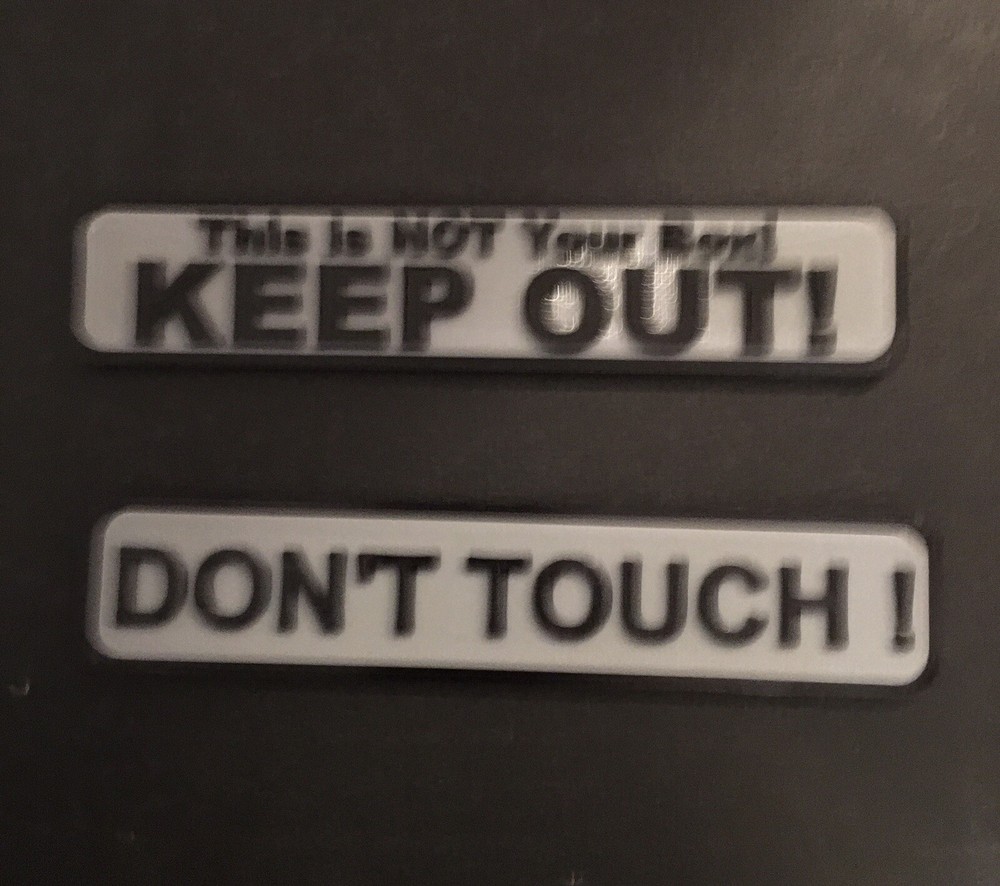 Two Magnetic Tool Box Nameplates 3D Printed. DON’T TOUCH! and KEEP OUT!