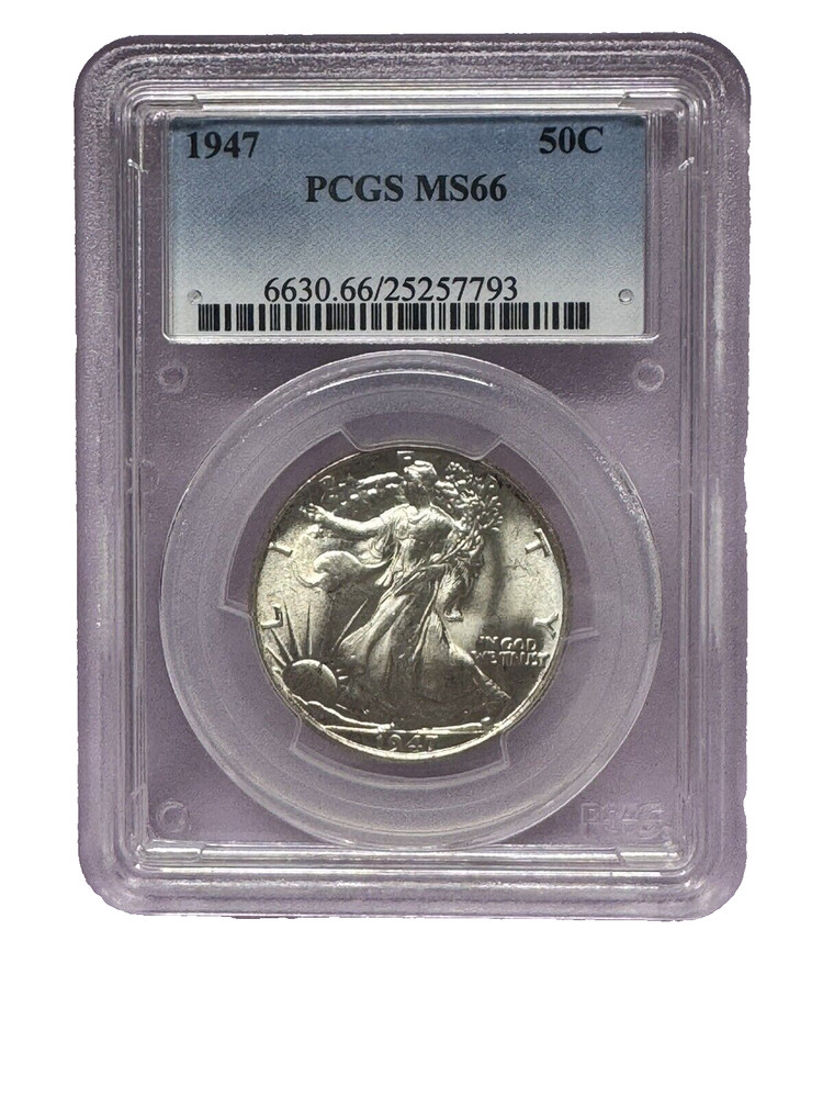 1947-P  50C  WALKING LIBERTY SILVER HALF DOLLAR MINT STATE PCGS MS66 BLAST WHITE