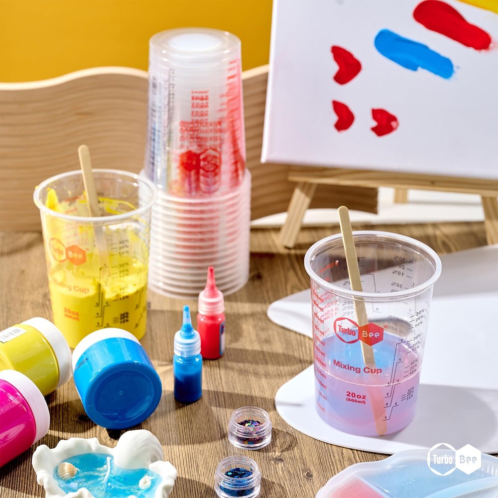20oz Resin Mixing Cups - [Easy-Separate Design] 50 Pack Graduated PP Plastic ...