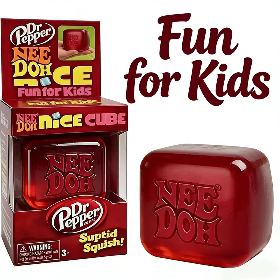 Dr Pepper x NeeDoh Nice Cube Squishy Stress Relief Toy, Soft Squeeze Fidget Cube