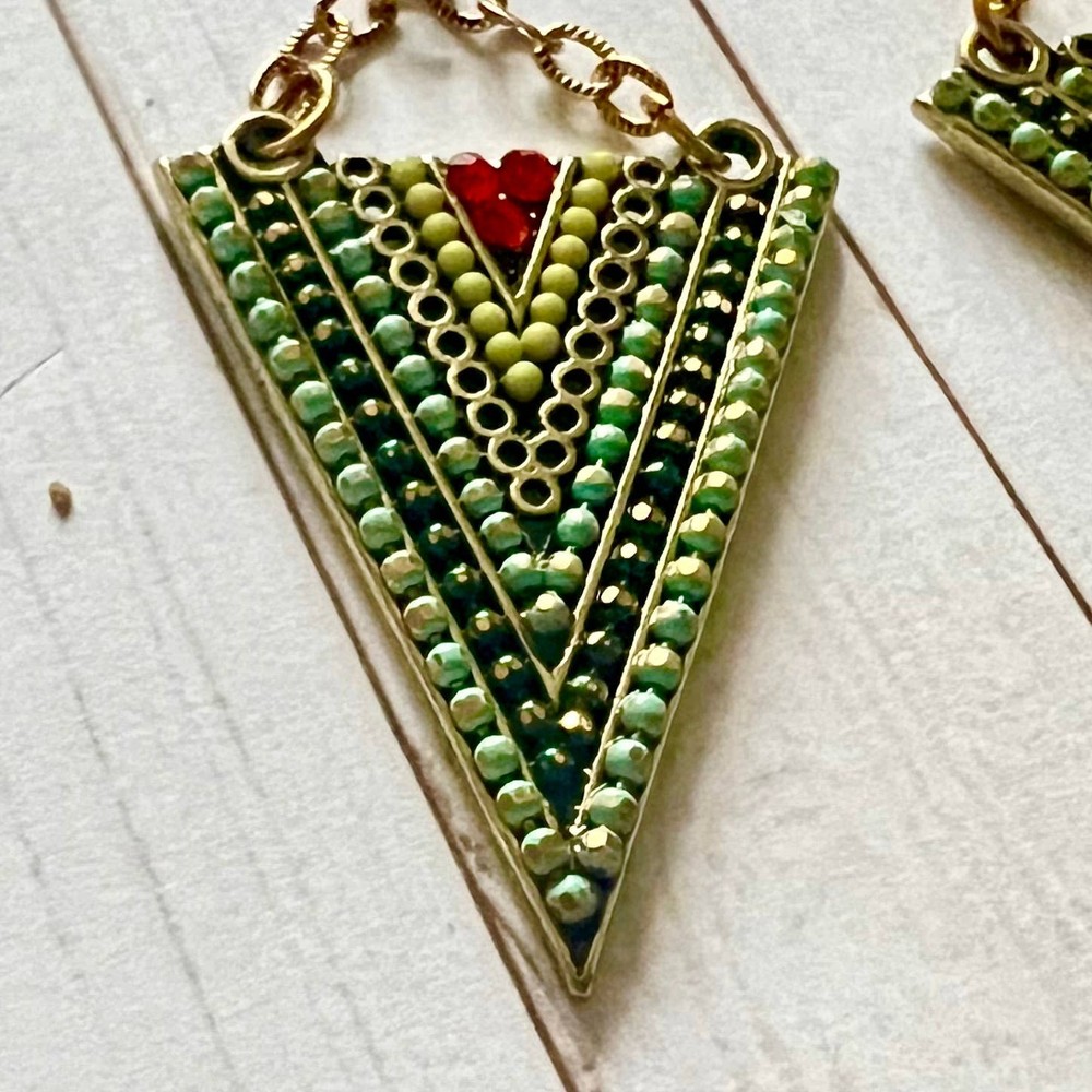 Gold Plated Arrowhead Enameled Boho Statement Earrings