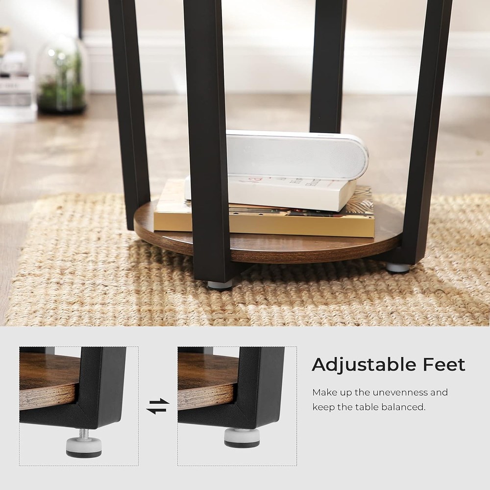 Round Side End Table 2-Tier Accent Bedside Table W/ Storage Shelf Easy Assembly