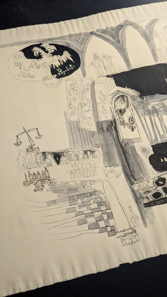 Fritz Kreidt, abstract room composition, drawing, unsigned