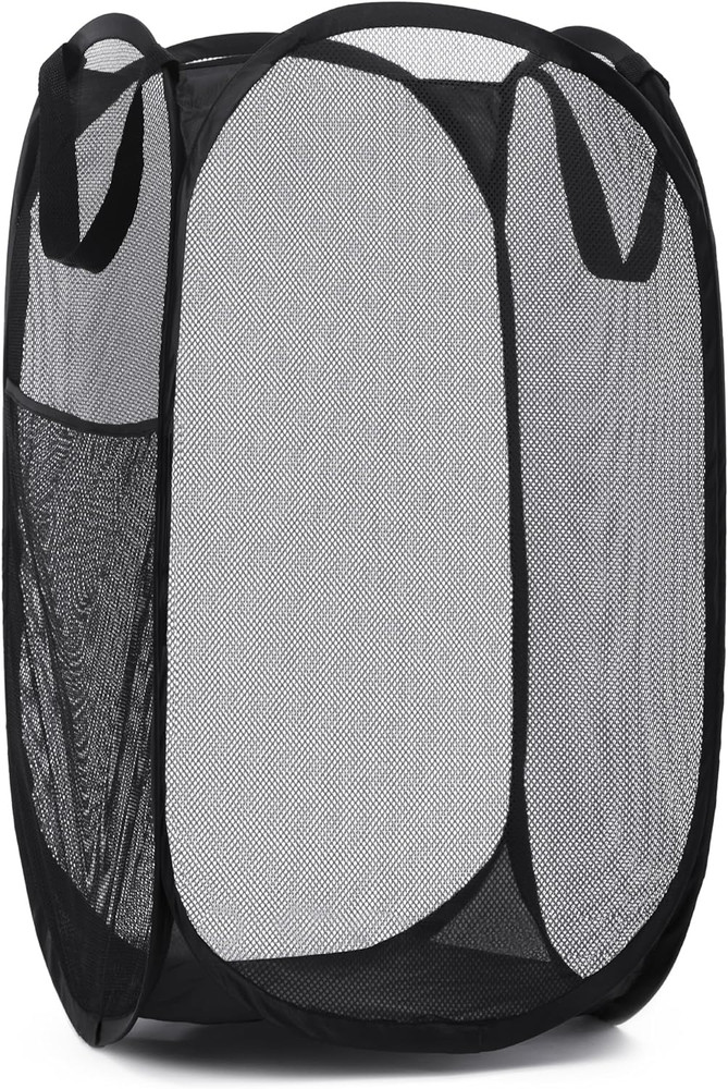Pop Up Laundry Hamper Basket with Side Pocket – Foldable Fabric Bin for Clothes