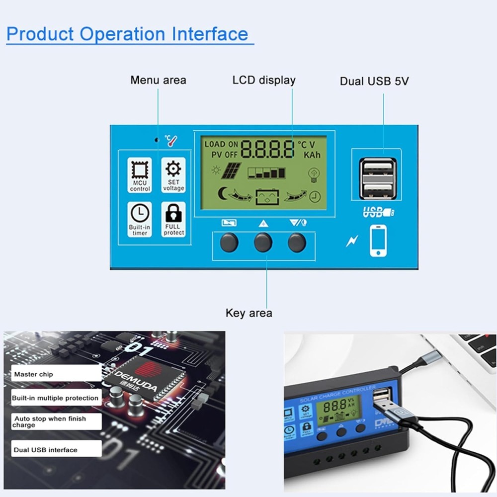 Professional 60A Solar Charge Controller with LCD & Auto Adjustment Features