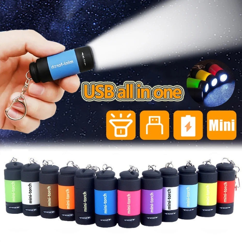 Mini USB Rechargeable LED Flashlight Keychain Torch Waterproof Portable Light