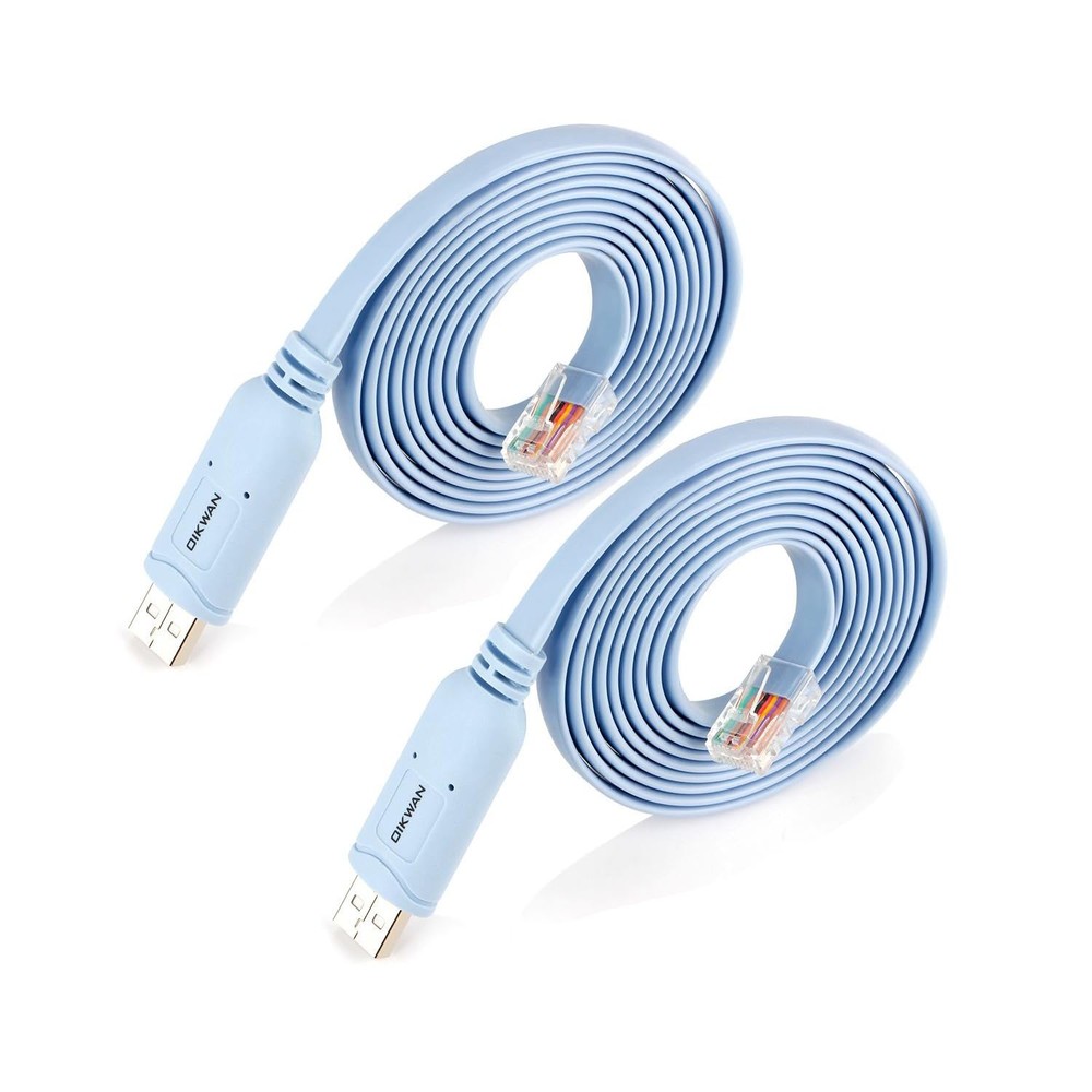 USB to RJ45 Console Cable 2pack, Essential Tool for Cisco, 6 ft 2 Pack, Blue