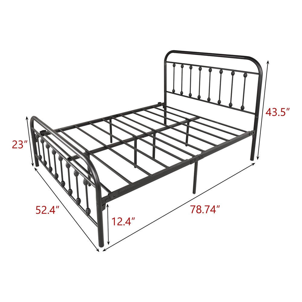 FULL Metal Platform Bed Frame with Headboard Strong Slat Support