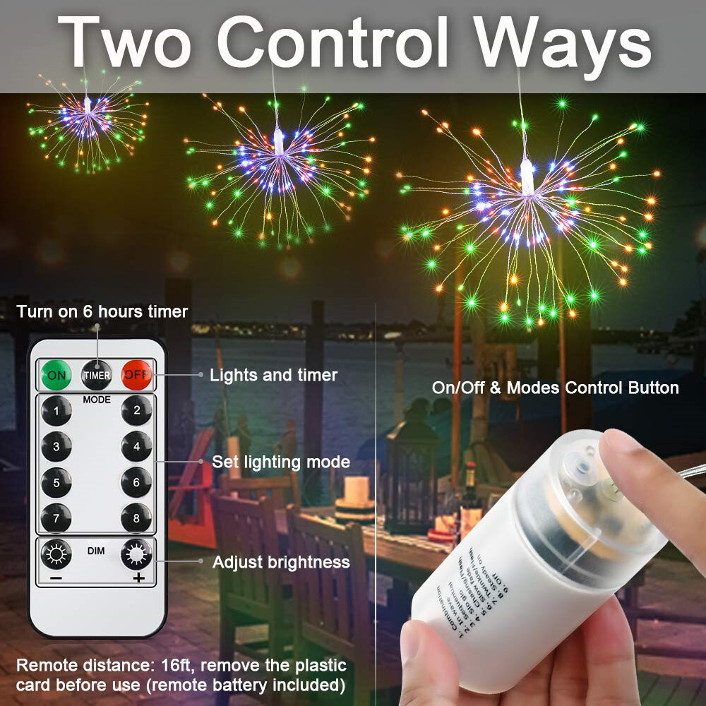 Hanging Firework LED Fairy String Light 8Modes Remote Christmas Party Xmas Decor