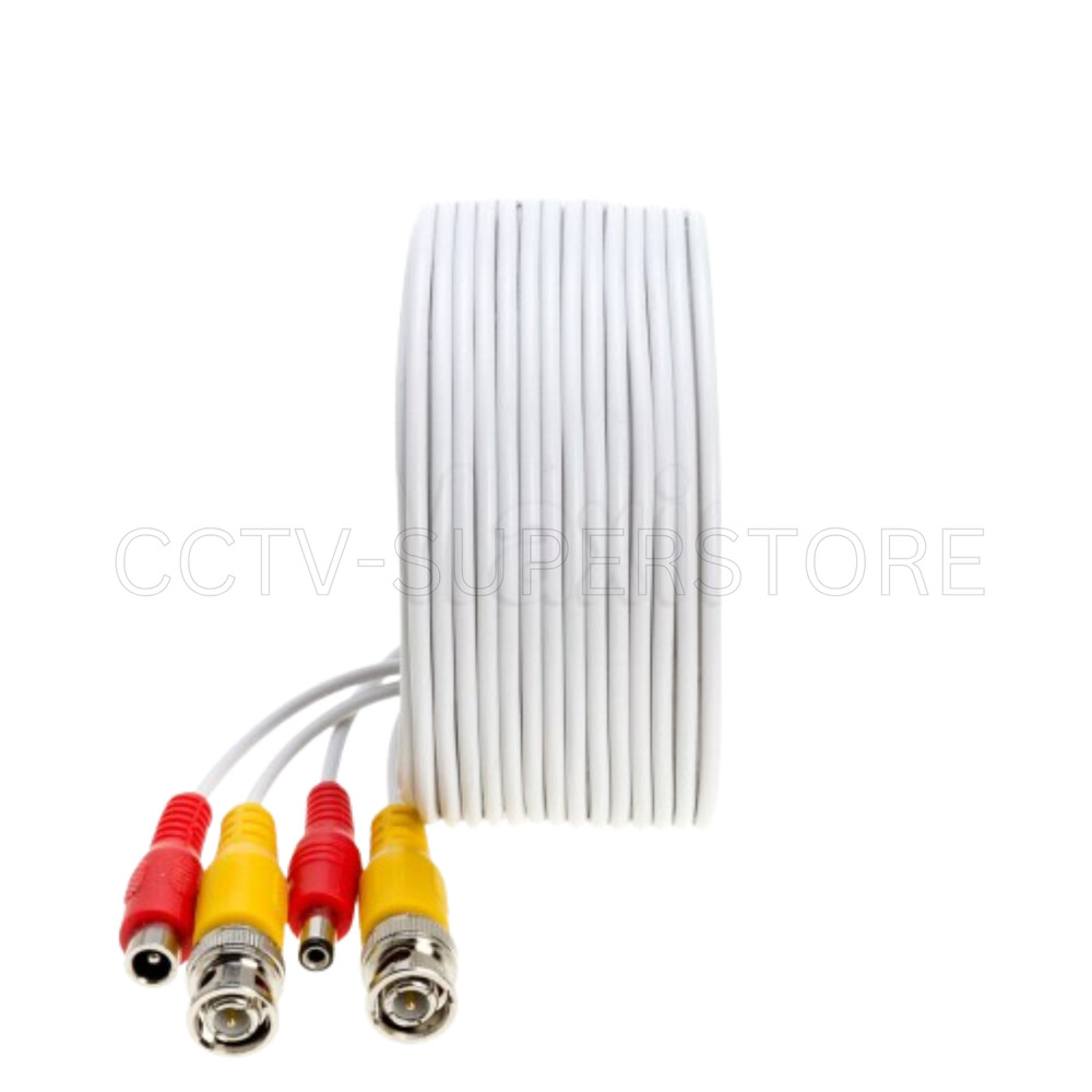 BNC Video Power Extension Cable for CCTV Security Camera DVR 10FT-100FT White