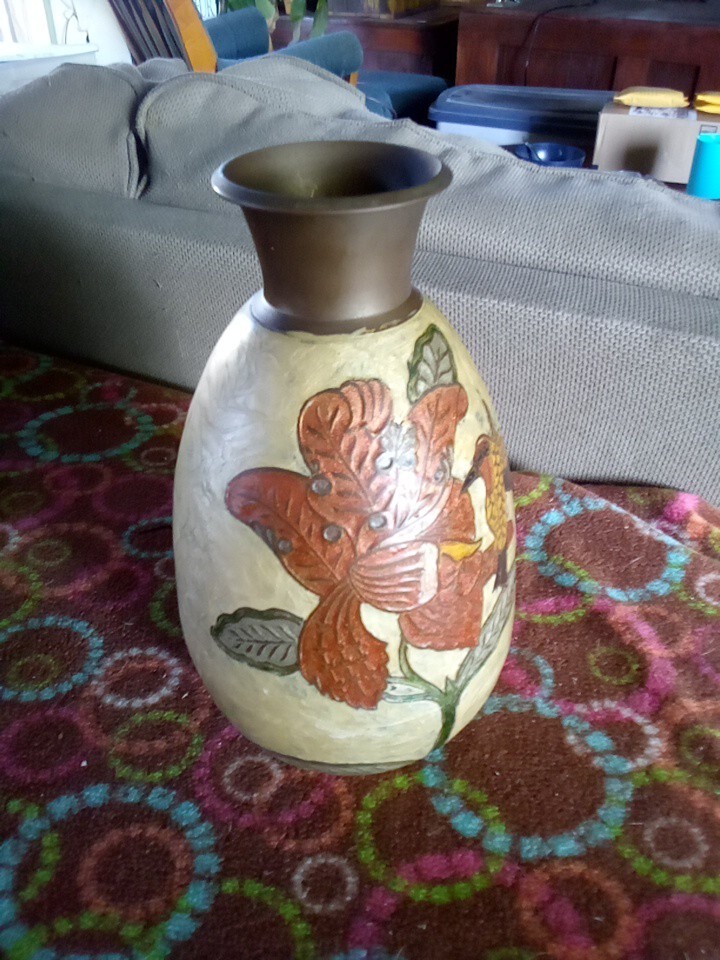 Brass Hand Painted 9 Inch Vase