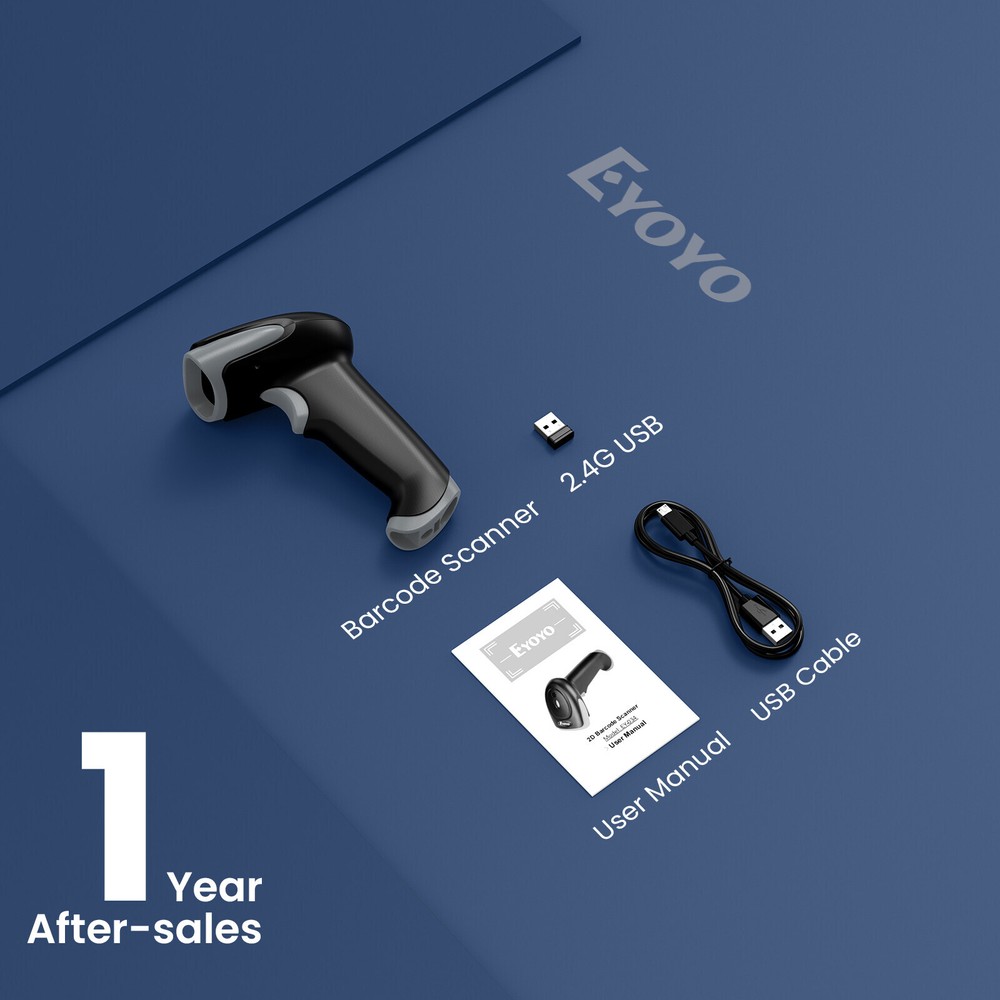 Eyoyo 2D Wireless Barcode Scanner Fast Speed 220 /sec,32Bit CPU Decoding Ability