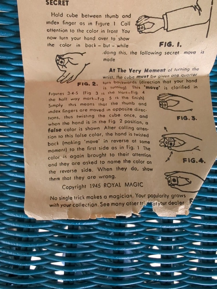 1952 Royal Magic Novelty Co. COLOR CHANGING CUBE w. Box Instructions