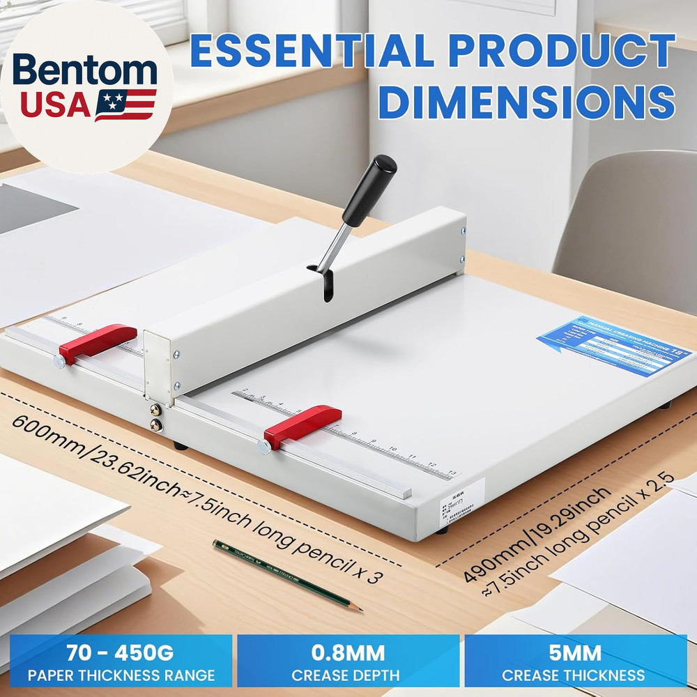 Manual Creasing Machine 18’’ with Positioning Blocks, Imperial Scale, 70-450G Th
