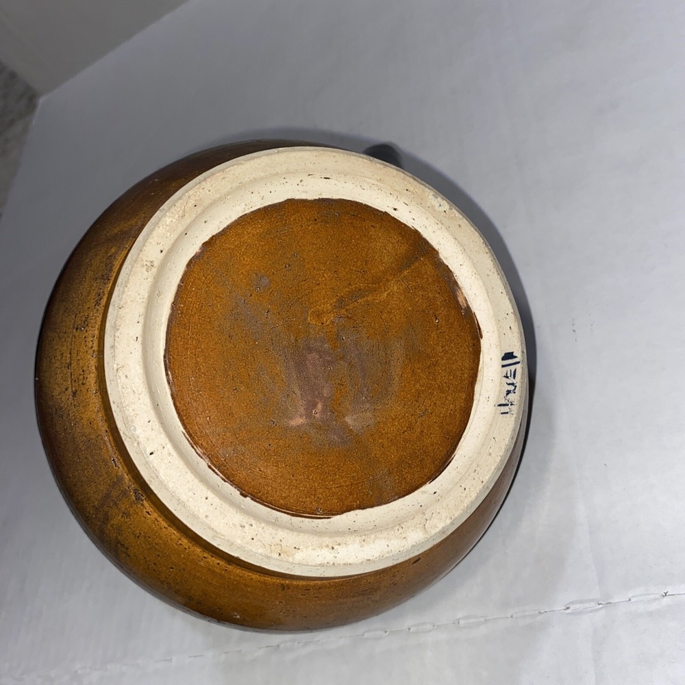 Teapot Signed Pottery Bamboo Handle Blue; Kitchen Decor