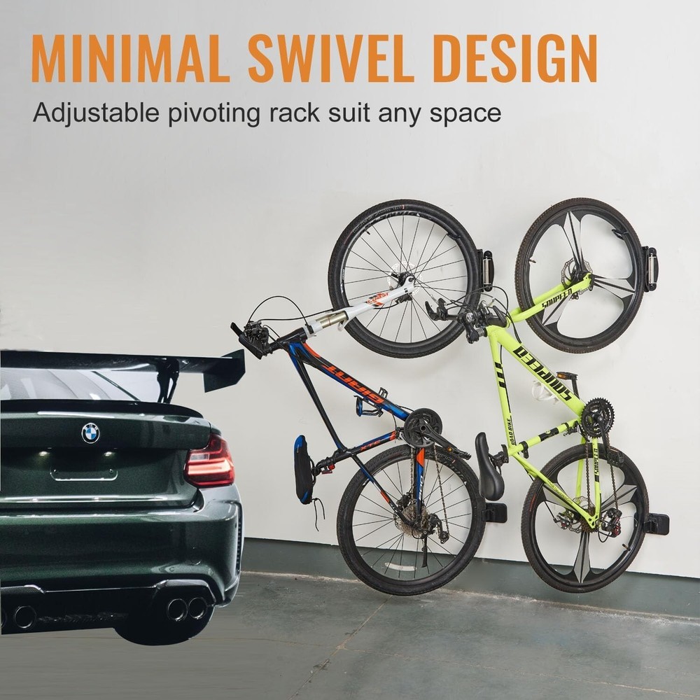 Wallmaster Swivel Double Bearing Design Bike Rack, Wall Mount Bicycles 2-Pack