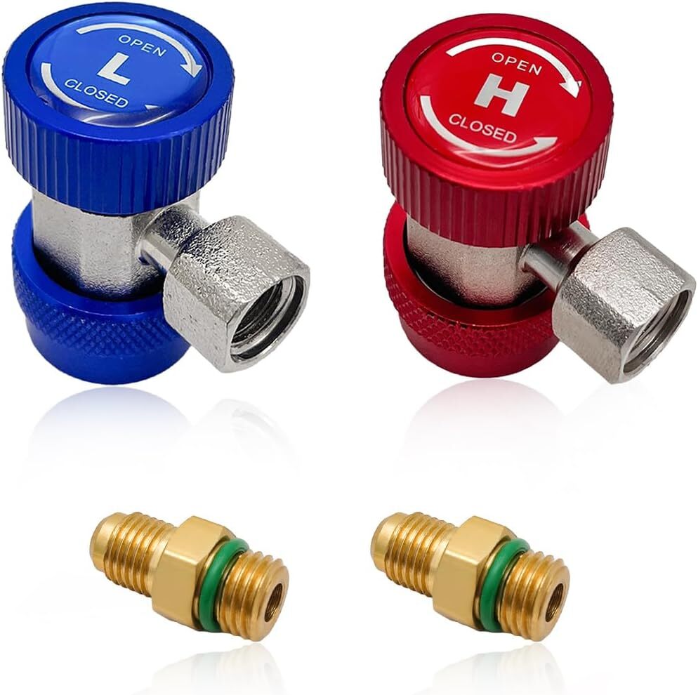 2X Adjustable A/C HVAC Adapter High Low Quick Coupler Hose Connector Fitting Kit