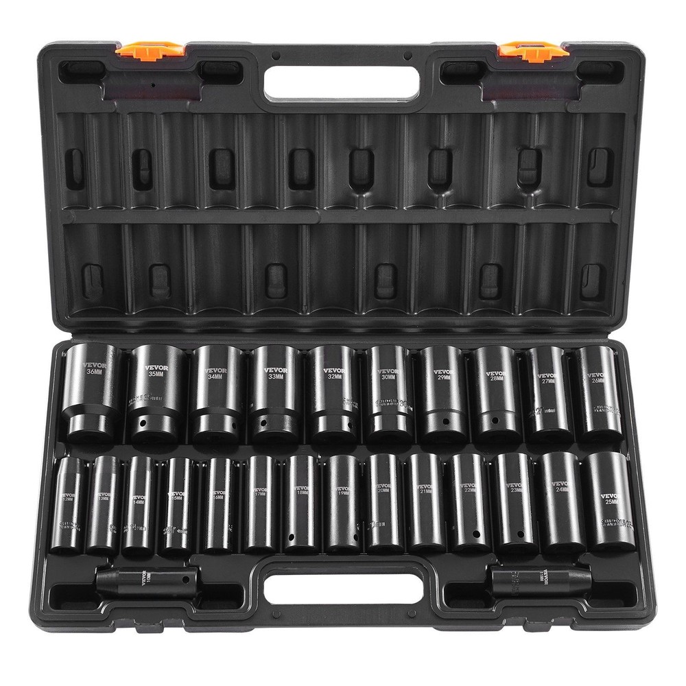 Impact Socket Set, 1/2" 26 Piece Impact Sockets, Deep Socket, 6-Point Sock