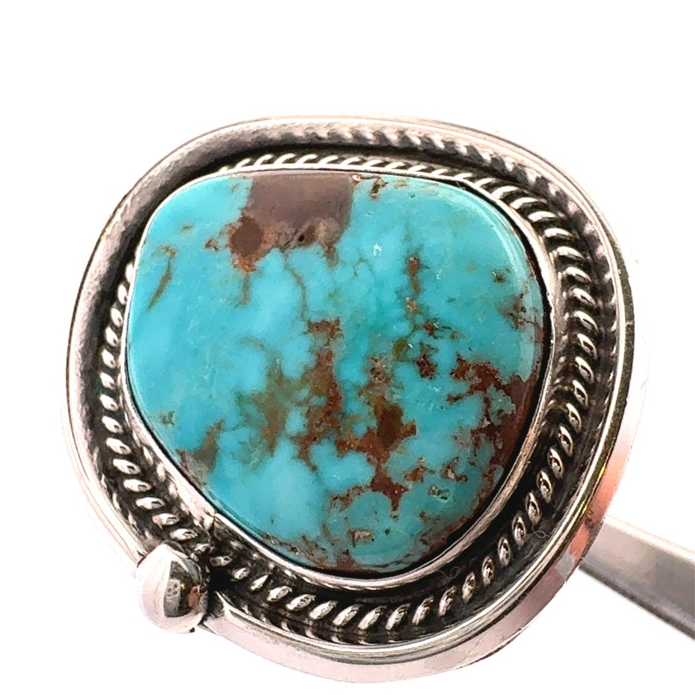 Native American P 925 Sterling Silver Turquoise Cabochon Bezeled Statement Ring