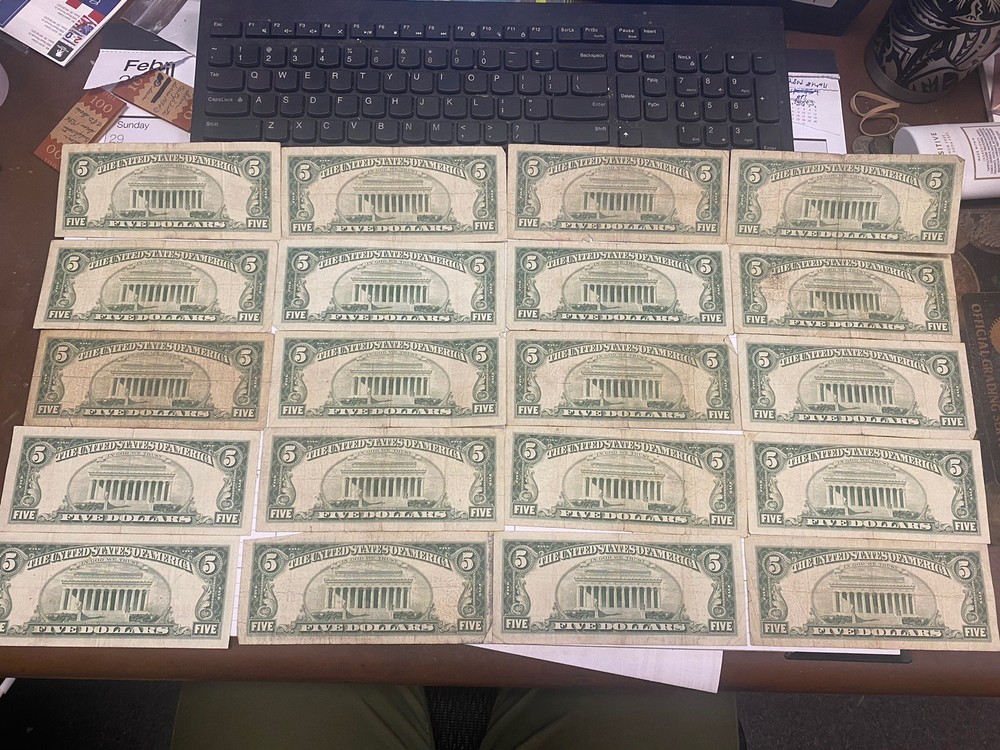 50pcs Red Seal $5 Notes Pack Old U.S Currency****