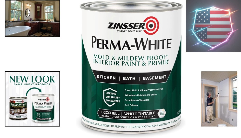 0 PERMA-WHITE Mold & Mildew Proof Interior Paint, Quart, Eggshell White