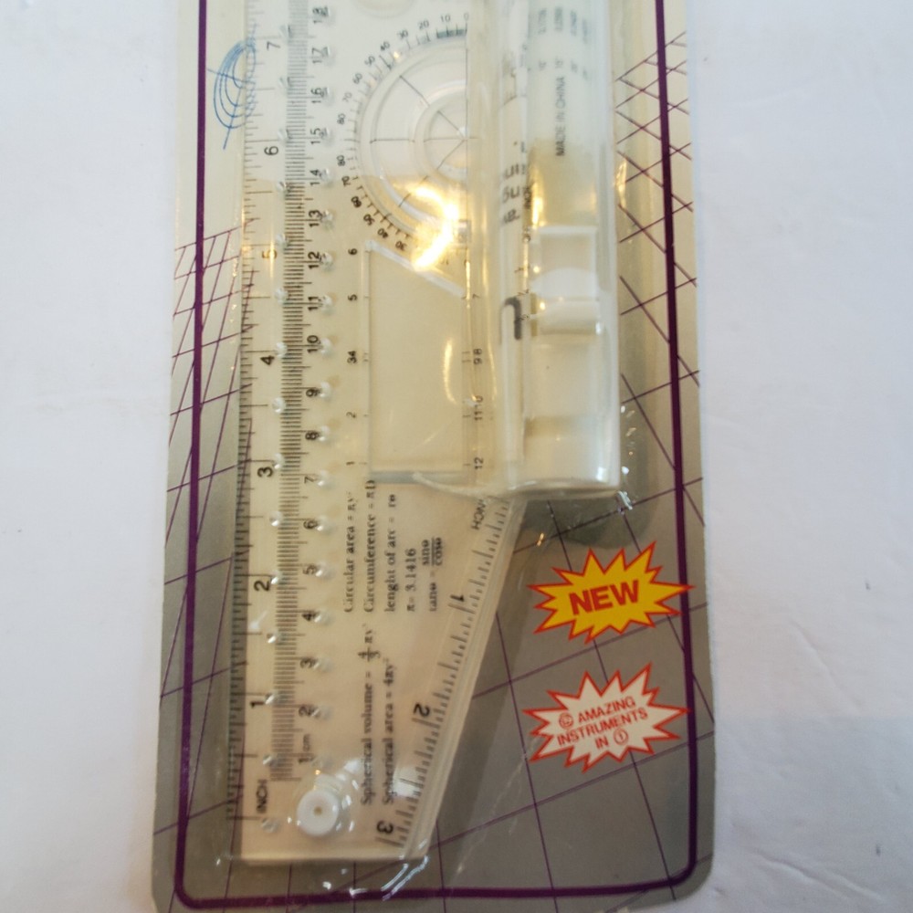 Vtg Rolling Parallel Ruler 12" Protractor Compass Magnifier 12 Inches NOS