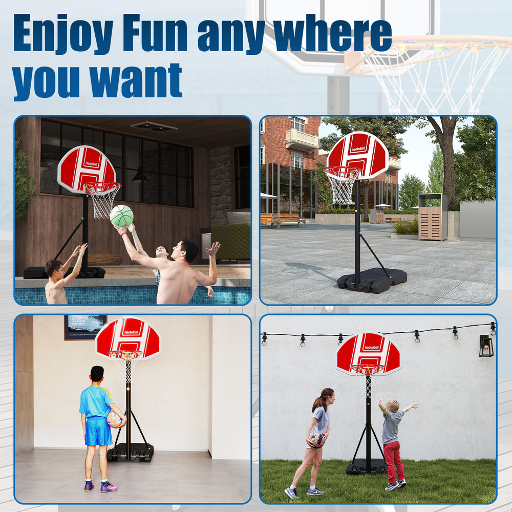 Pool Side Basketball Hoop Adjustable Height LED String Light Swimming Pool Game
