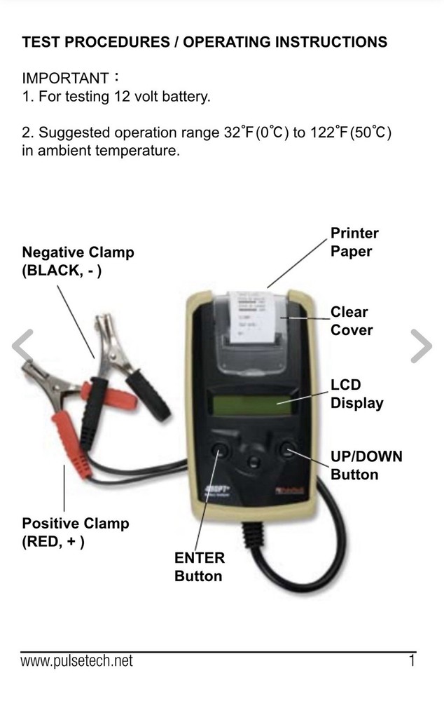 Pulsetech 490PT+ 12V Digital Battery Analyzer Tester & Printer