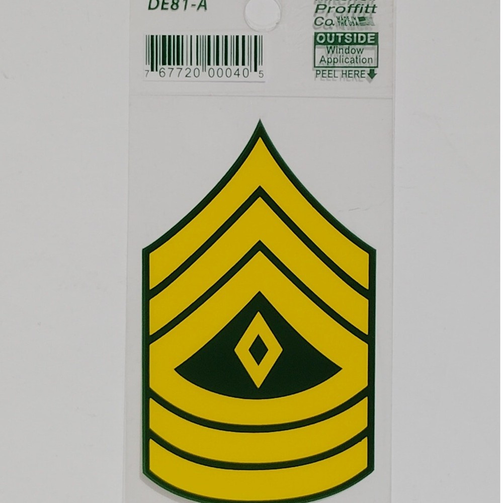 E‑8 First Sergeant Decal – 2" x 3.375" Adhesive Back – Outside Window – DE81‑A