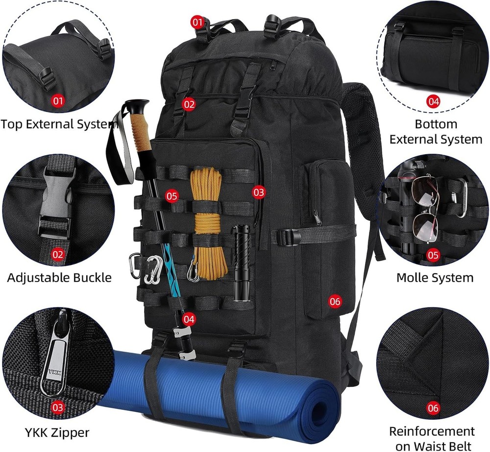 Versatile 70L Camping and Hiking Backpack with Molle System, Adjustable Straps