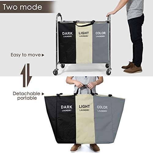 Laundry Basket with Wheels, 240l Laundry Hamper with 3 Section Laundry White