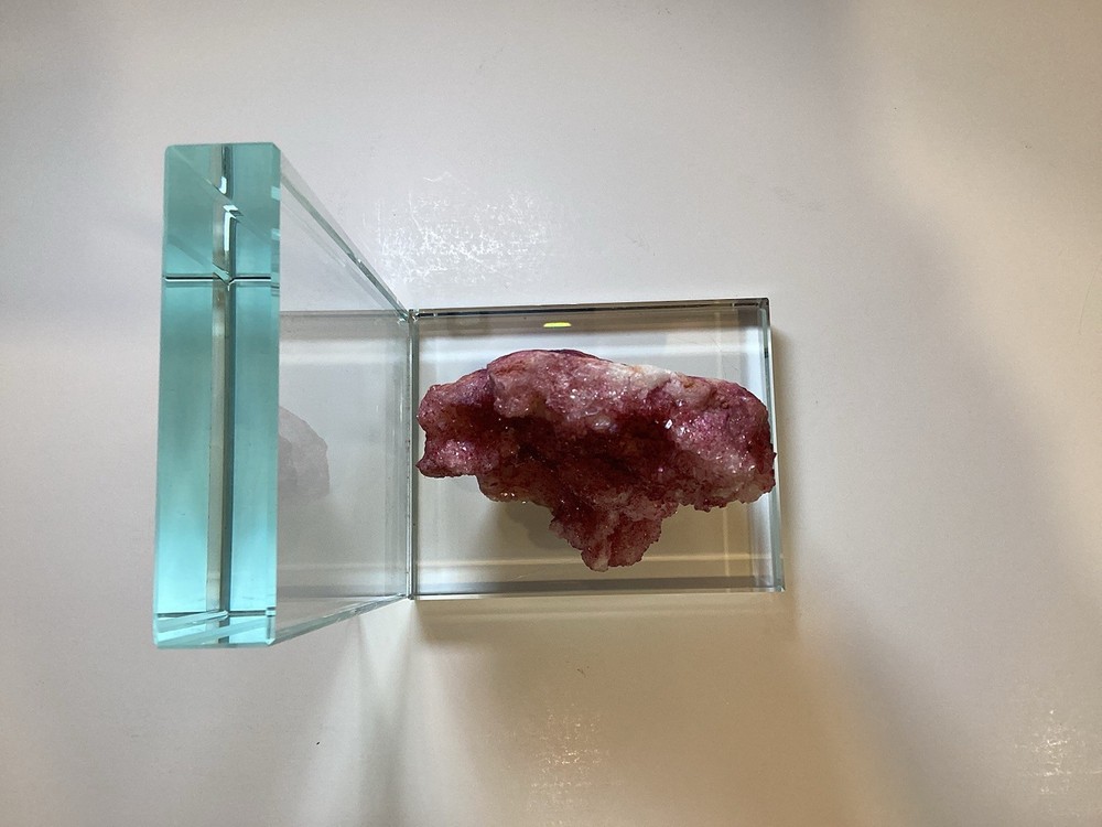 Aphrodite Stone/Cobaltoan Calcite Mineral on Solid Glass Bookend (Single)