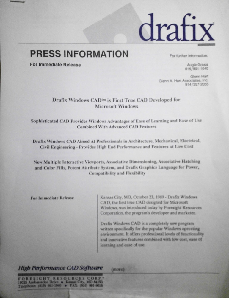 1989 Drafix Windows CAD Press Kit, by Foresight Resources