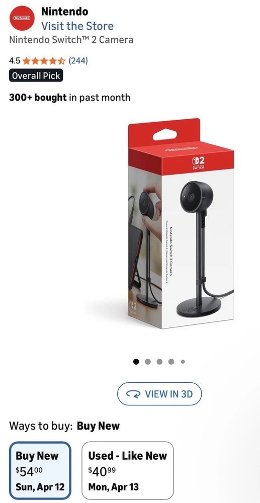 Nintendo Switch 2 Camera Wired Web-Cam Black for Console