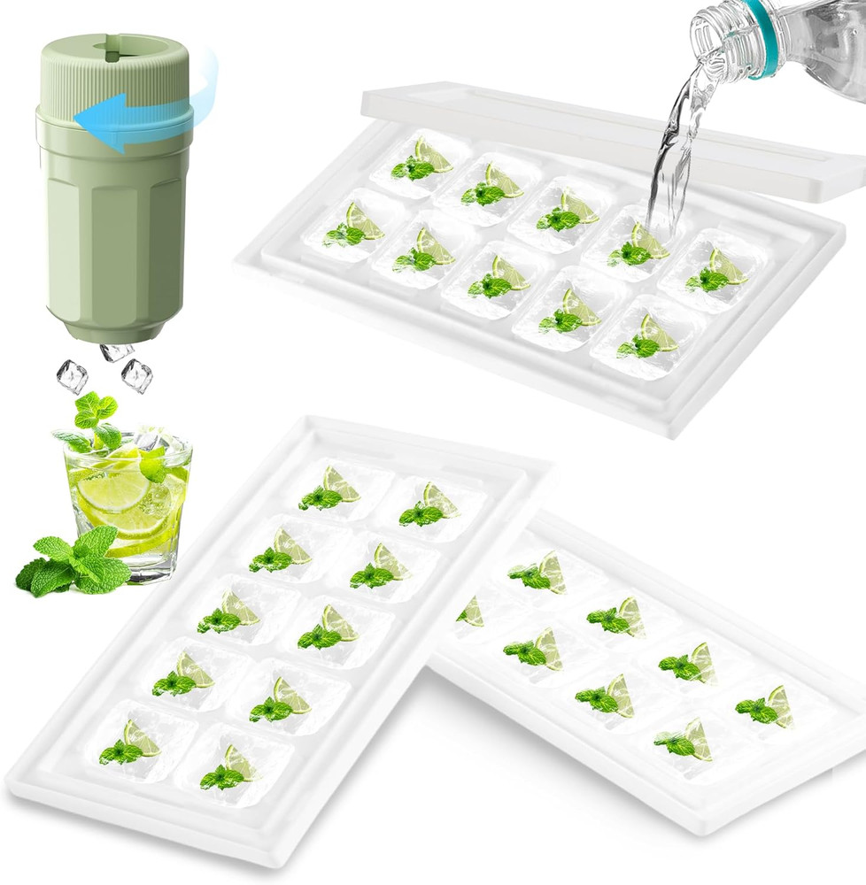 Reusable Ice Cube Tray Set with Lid & Release Tool - 3 Trays & 1 Tool
