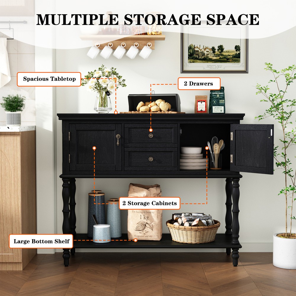 Sideboard Storage Dining Buffet Cabinet Console Table with Shelf&Drawers Black